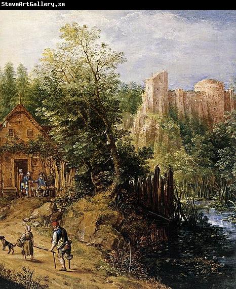 Pieter van Gunst Mountain Valley with Inn and Castle